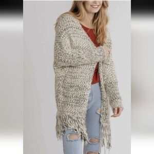 EUC UMGEE OPEN FRONT MULTICOLOR SPECKLED FRINGE CARDIGAN SZL